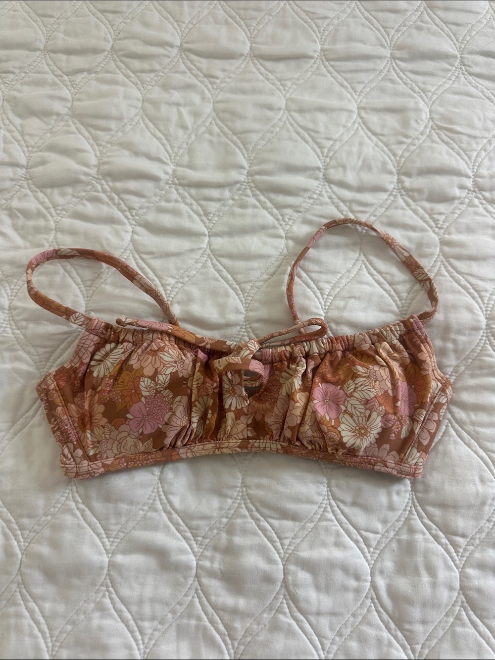 Xhilaration Peach Floral Ruched Bikini Top